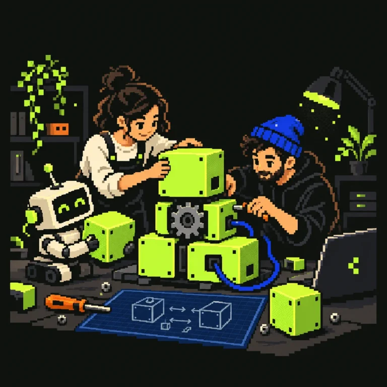 Pixel-Illustration: Gemeinsam einen überschaubaren Prototyp bauen
